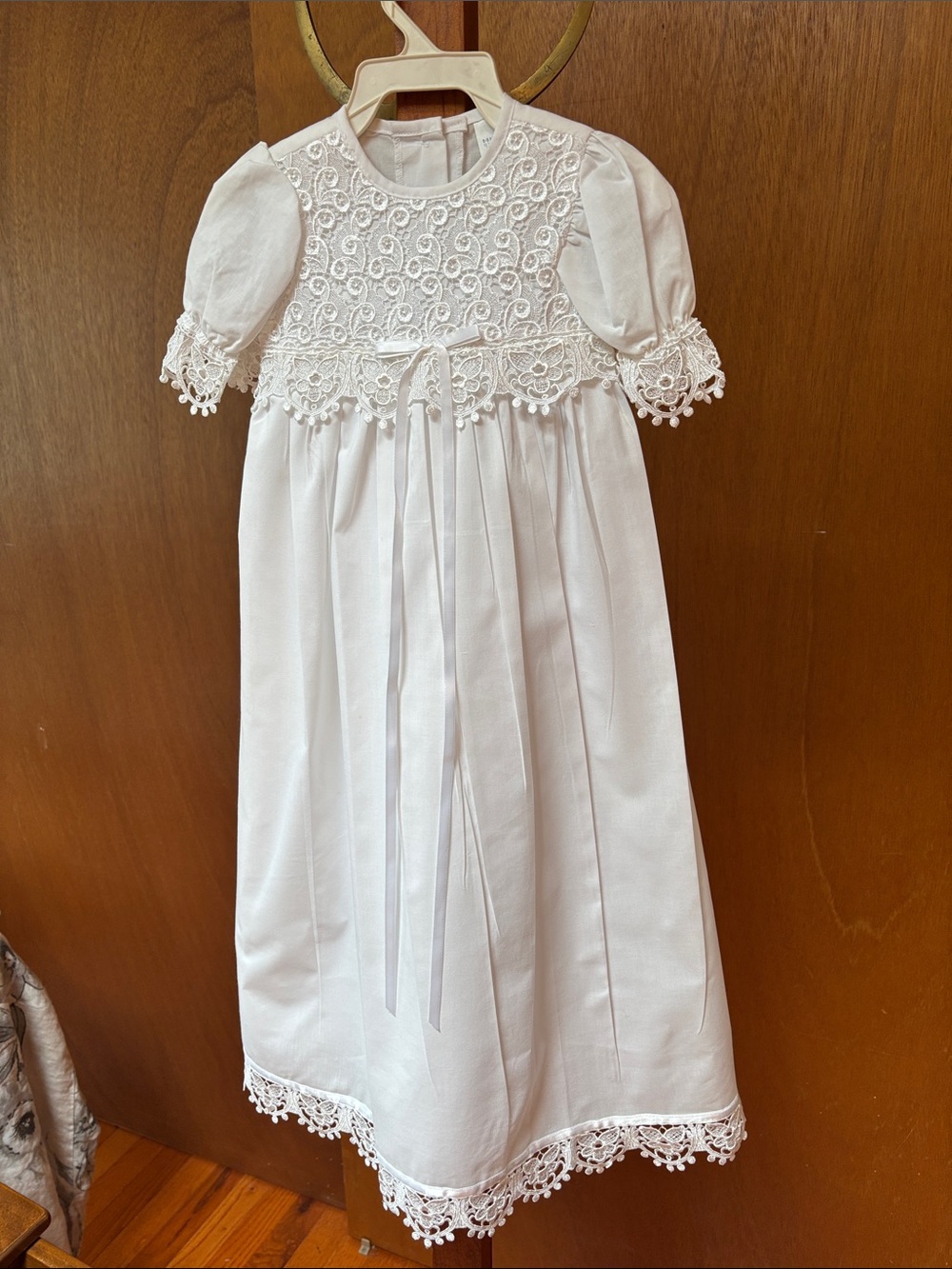 Christening gown long  6-9 months. White cotton / polyester
